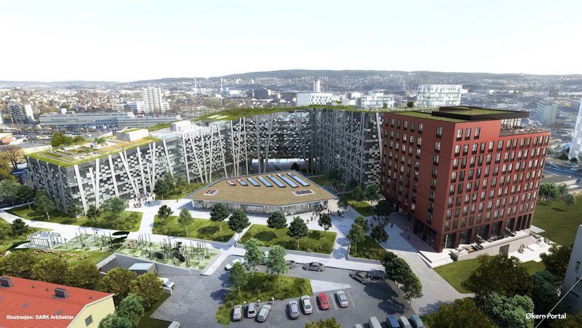 Nachhaltigkeit ist der Schlüssel zum Großprojekt Økern Portal. Das recycelte Aluminium Hydro CIRCAL hat dazu beigetragen, die anspruchsvolle BREEAM Excellent-Zertifizierung zu erreichen. (Foto: 3D Estate/DARK Arkitekter)