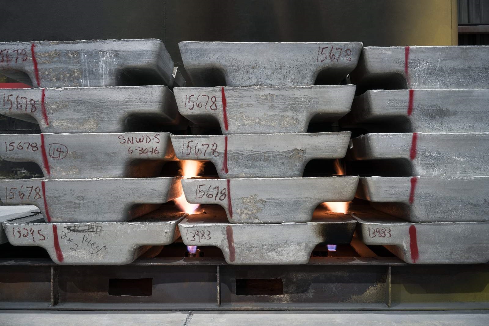 Aluminium ingots stacked