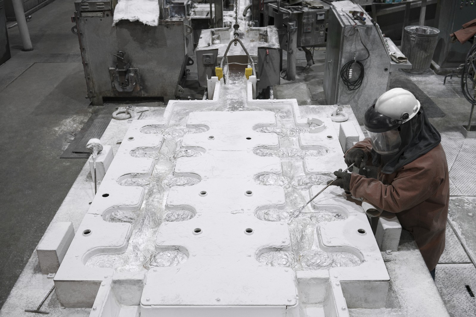 Aluminum smelting and casting at a  Hydro plant.