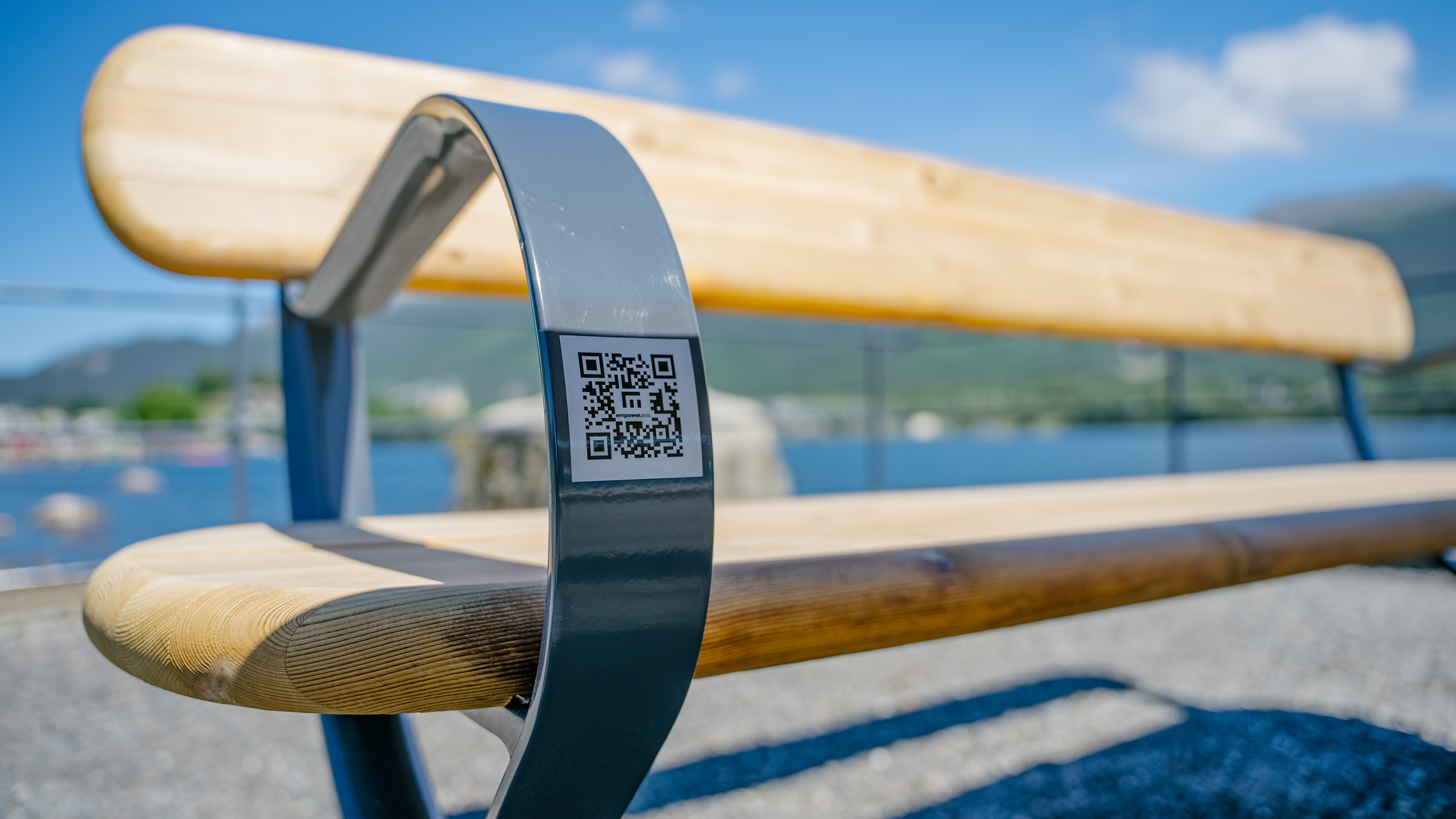 A bench with a QR code on it