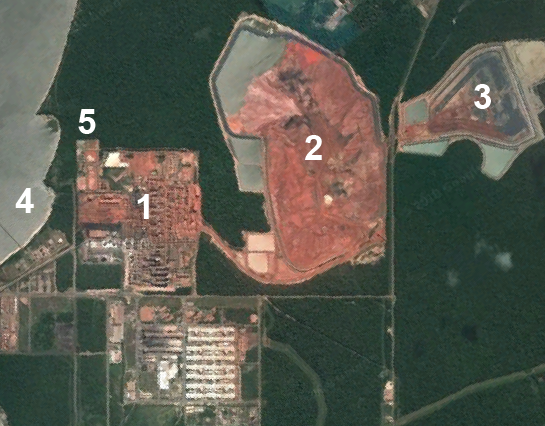 Satellite imagery of Alunorte refinery.