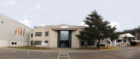 a building with a parking lot